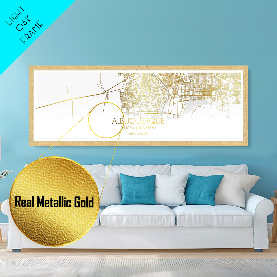 Black and Gold Panoramic Albuquerque New Mexico Street Map Wall Art - Metal Art - Metallic Gold Foil Wall Art - Gold Street Map Art