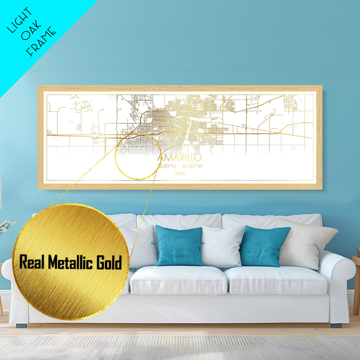 Amarillo Texas City street map, Panoramic art, black and gold, Metallic Gold Print, Metal Art, real wood frames, Modern Wall Art, Map Art