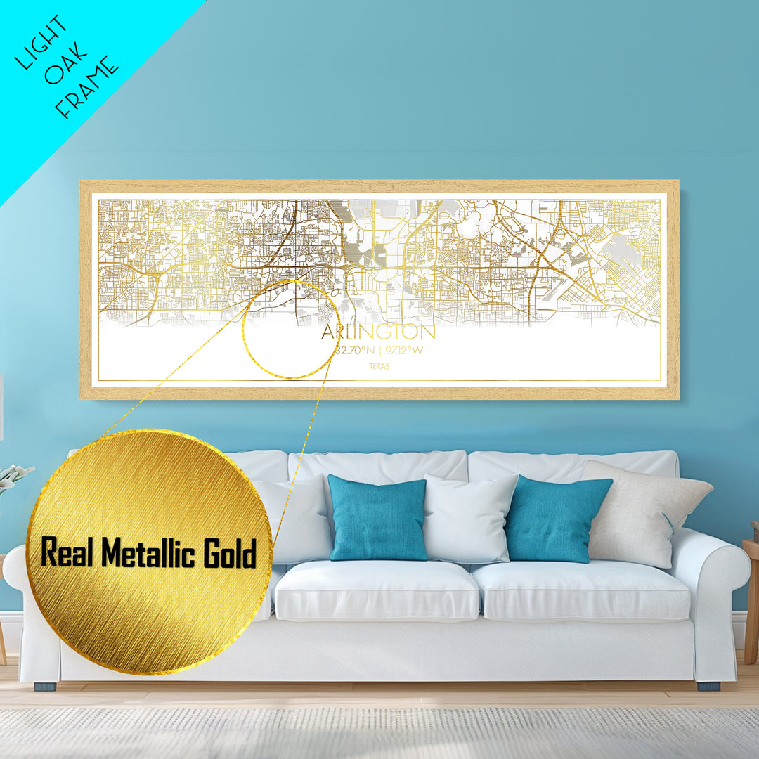 Arlington Texas City Poster, Panoramic street map, black and gold, Metallic Gold Art, Metal Art, wood framed map, Modern House Art