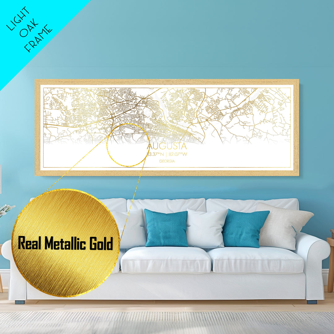 Augusta Georgia City street map, Panoramic art, black and gold, Metallic Gold Print, Metal Art, real wood frames, Street Map Art