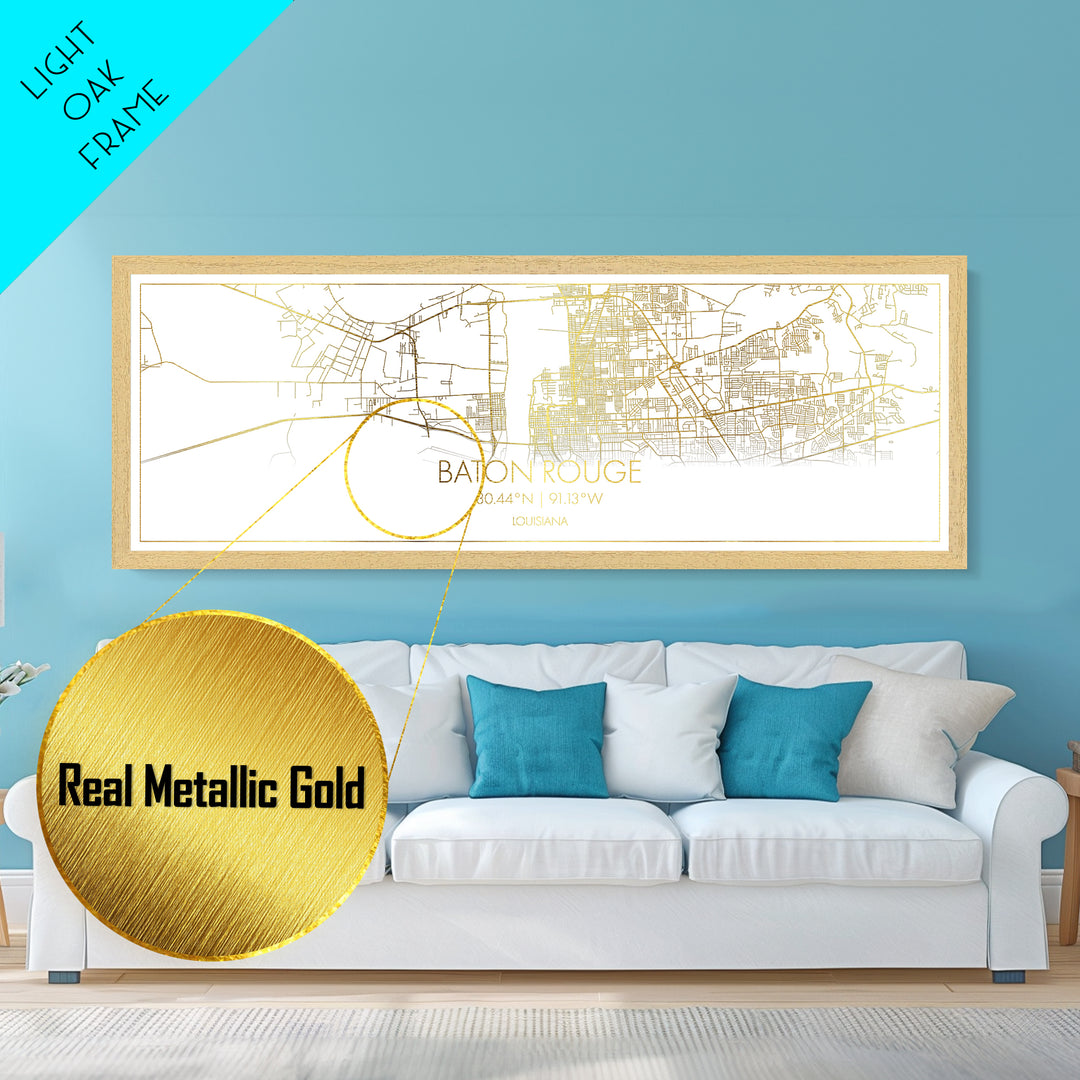 Baton Rouge Louisiana City Poster, Panoramic street map, black and gold, Metallic Gold Art, Metal Art, wood framed map, Minimalist Wall Art