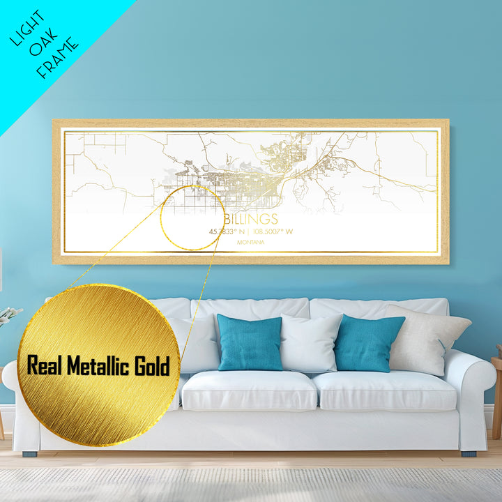 Billings Montana City street map, Panoramic art, black and gold, Metallic Gold Print, Metal Art, real wood frames, Map Print Poster
