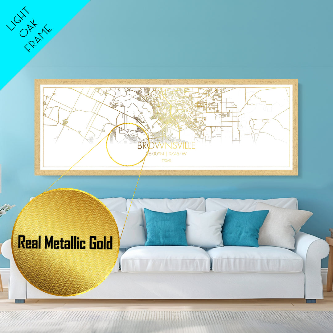 Brownsville Texas Poster, Panoramic street map, black and gold, Metallic Gold Art, Metal Art, wood framed map, Best Friend Gifts