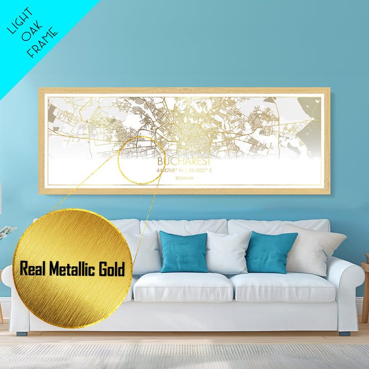 Bucharest Romania Poster, Panoramic street map, black and gold, Metallic Gold Art, Metal Art, wood framed map, Map Print Poster