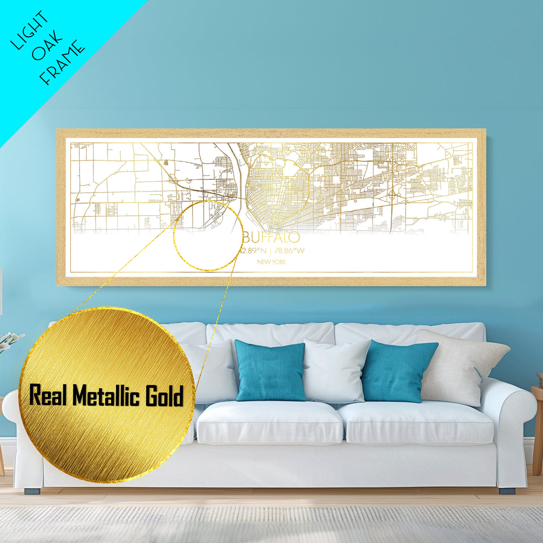Buffalo New York City Poster, Panoramic street map, black and gold, Metallic Gold Art, Metal Art, wood framed map, Modern Wall Art, City Map