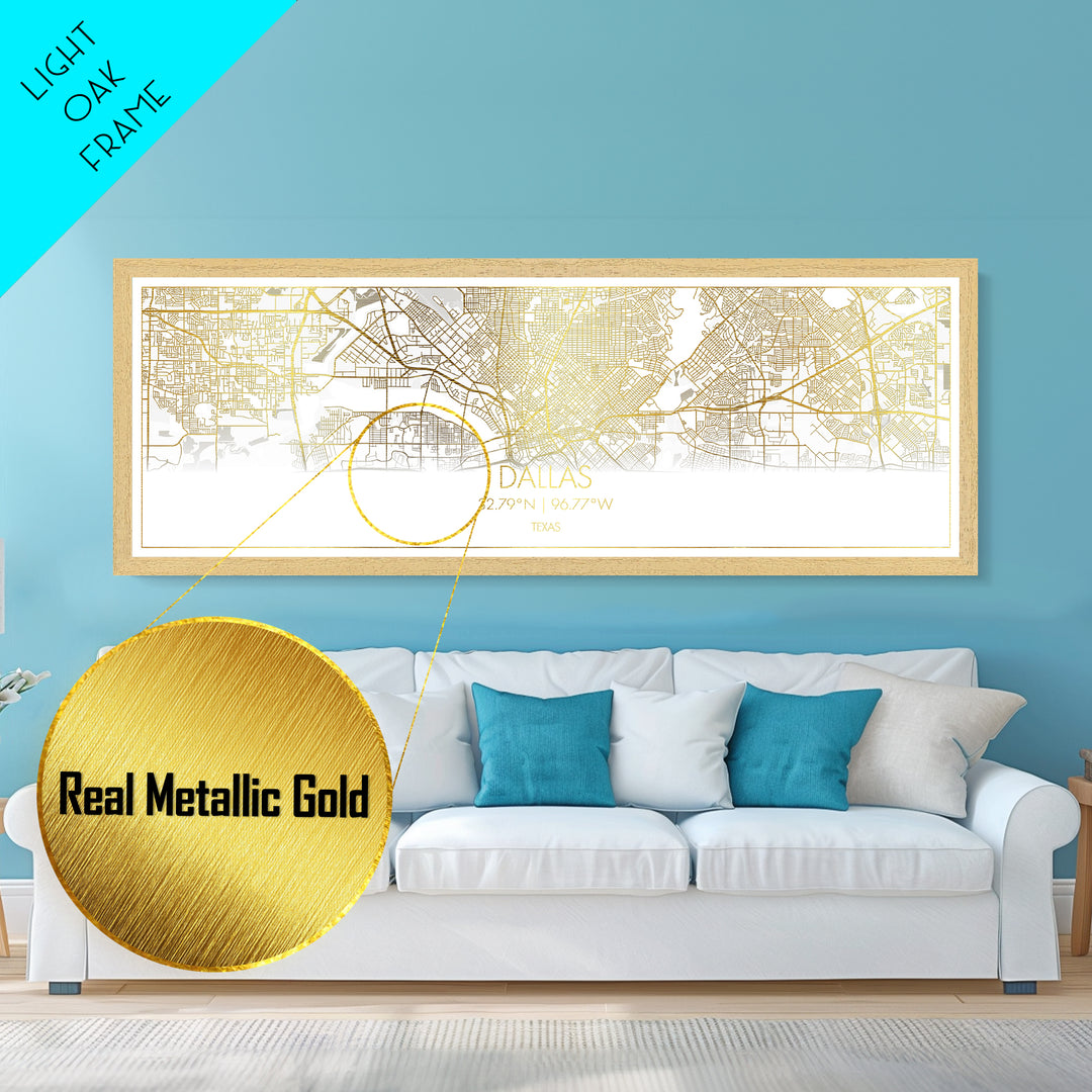 Dallas Texas City Poster, Panoramic street map, black and gold, Metallic Gold Art, Metal Art, wood framed map, City Map Print Poster