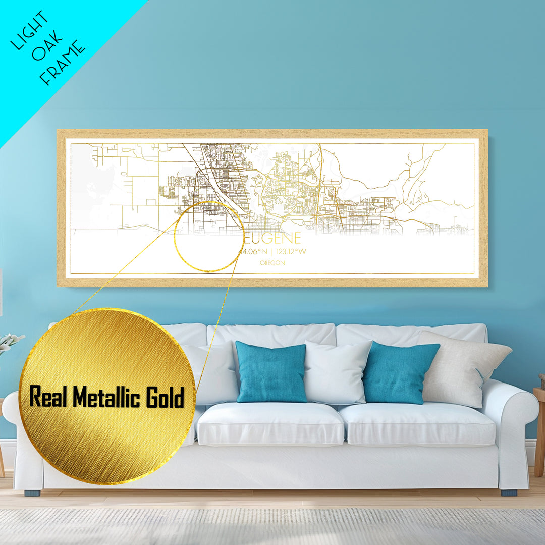 Eugene Oregon City Poster, Panoramic street map, black and gold, Metallic Gold Art, Metal Art, wood framed map, Minimalist Wall Art