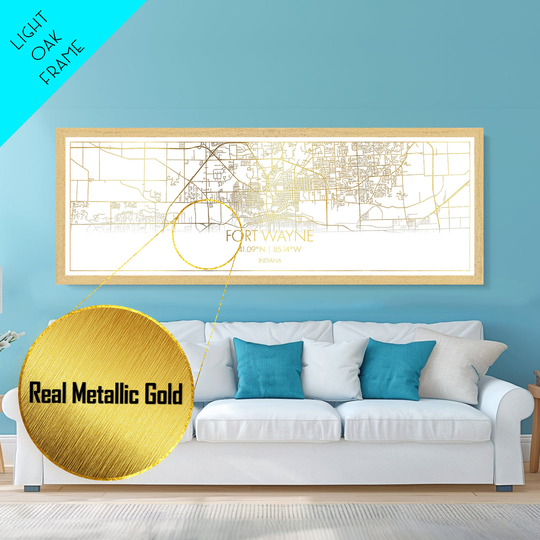 Fort Wayne Indiana City Poster, Panoramic street map, black and gold, Metallic Gold Art, Metal Art, wood framed map, Office Décor