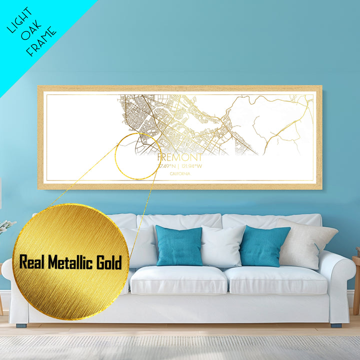 Fremont California City Poster, Panoramic street map, black and gold, Metallic Gold Art, Metal Art, wood framed map, Modern House Art