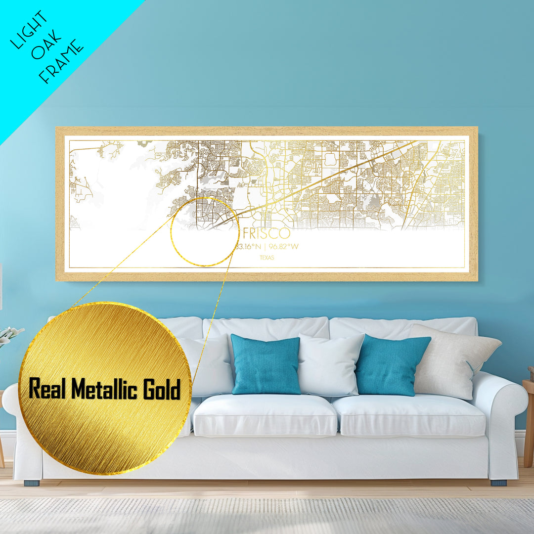 Frisco Texas City Poster, Panoramic street map, black and gold, Metallic Gold Art, Metal Art, wood framed map, Wall Art, Best Friend Gifts