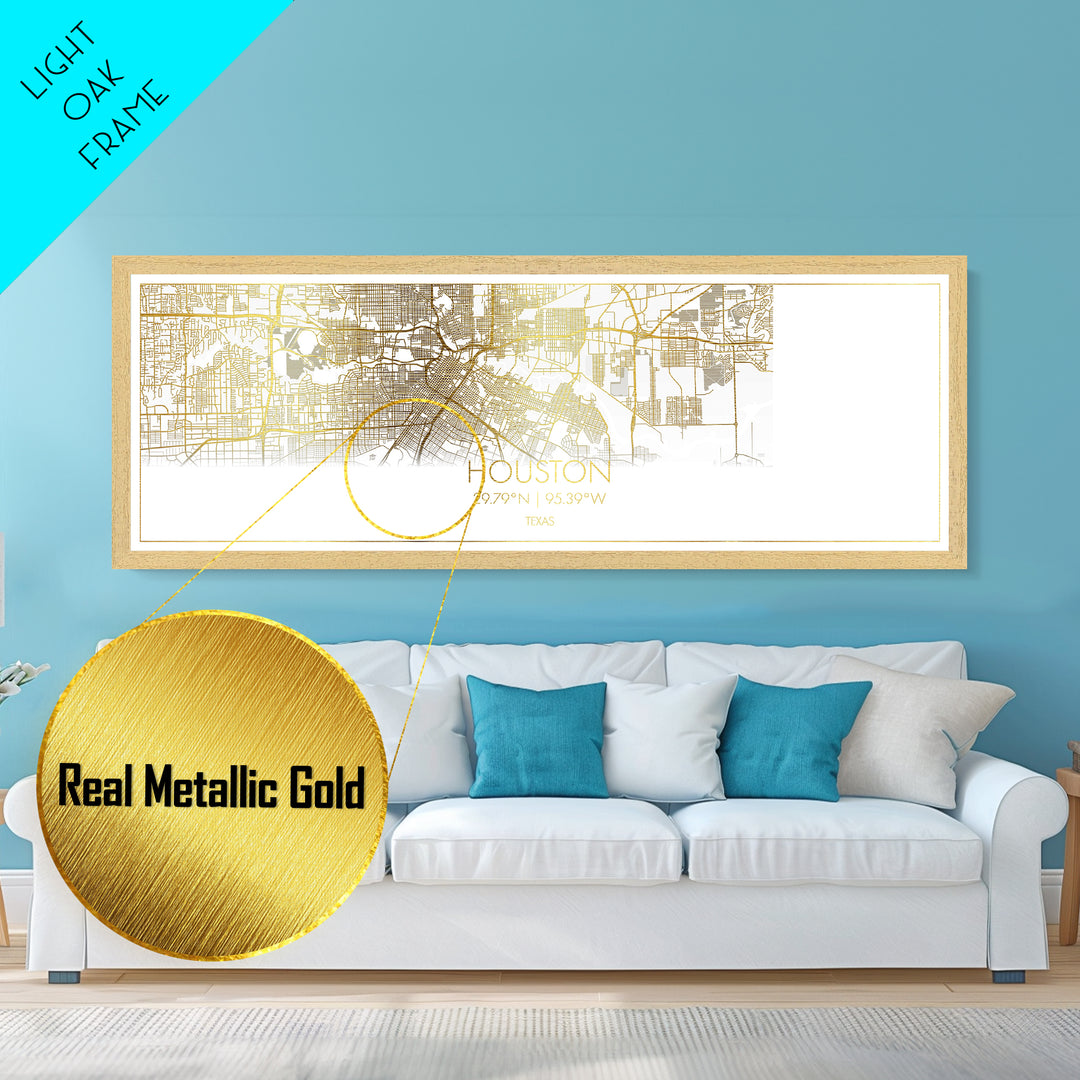 Houston Texas City Poster, Panoramic street map, black and gold, Metallic Gold Art, Metal Art, wood framed map, Housewarming Gift