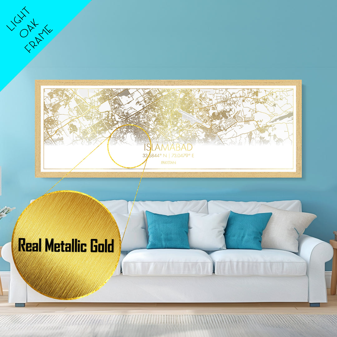 Islamabad Pakistan City Poster, Panoramic street map, black and gold, Metallic Gold Art, Metal Art, wood framed map, Minimalist Wall Art