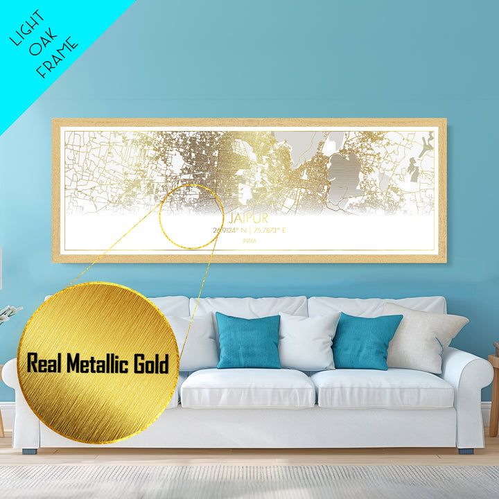 Jaipur India City Poster, Panoramic street map, black and gold, Metallic Gold Art, Metal Art, wood framed map, Street Map Art