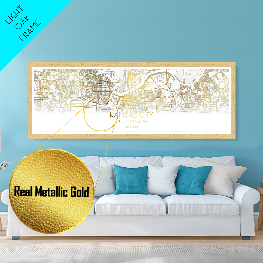 Kansas City Missouri City Poster, Panoramic street map, black and gold, Metallic Gold Art, Metal Art, wood framed map, Housewarming Gift