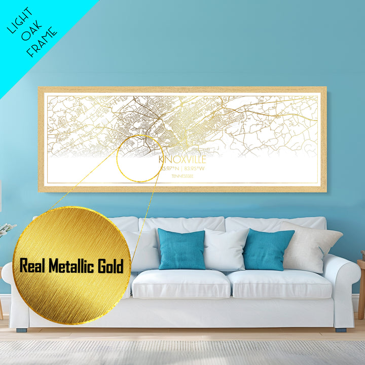 Knoxville Tennessee City street map, Panoramic art, black and gold, Metallic Gold Print, Metal Art, real wood frames, Best Friend Gifts