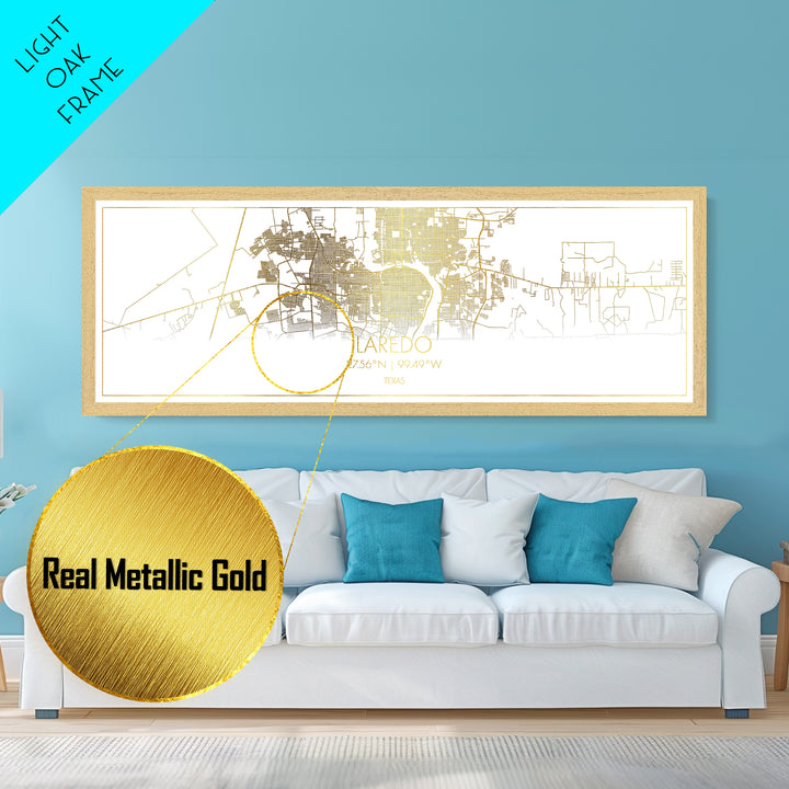 Laredo Texas City street map, Panoramic art, black and gold, Metallic Gold Print, Metal Art, real wood frames, Housewarming Gift