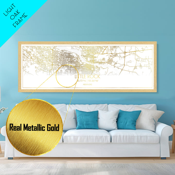 Little Rock Arkansas City Poster, Panoramic street map, black and gold, Metallic Gold Art, Metal Art, wood framed map, Wall Art, Office Decor