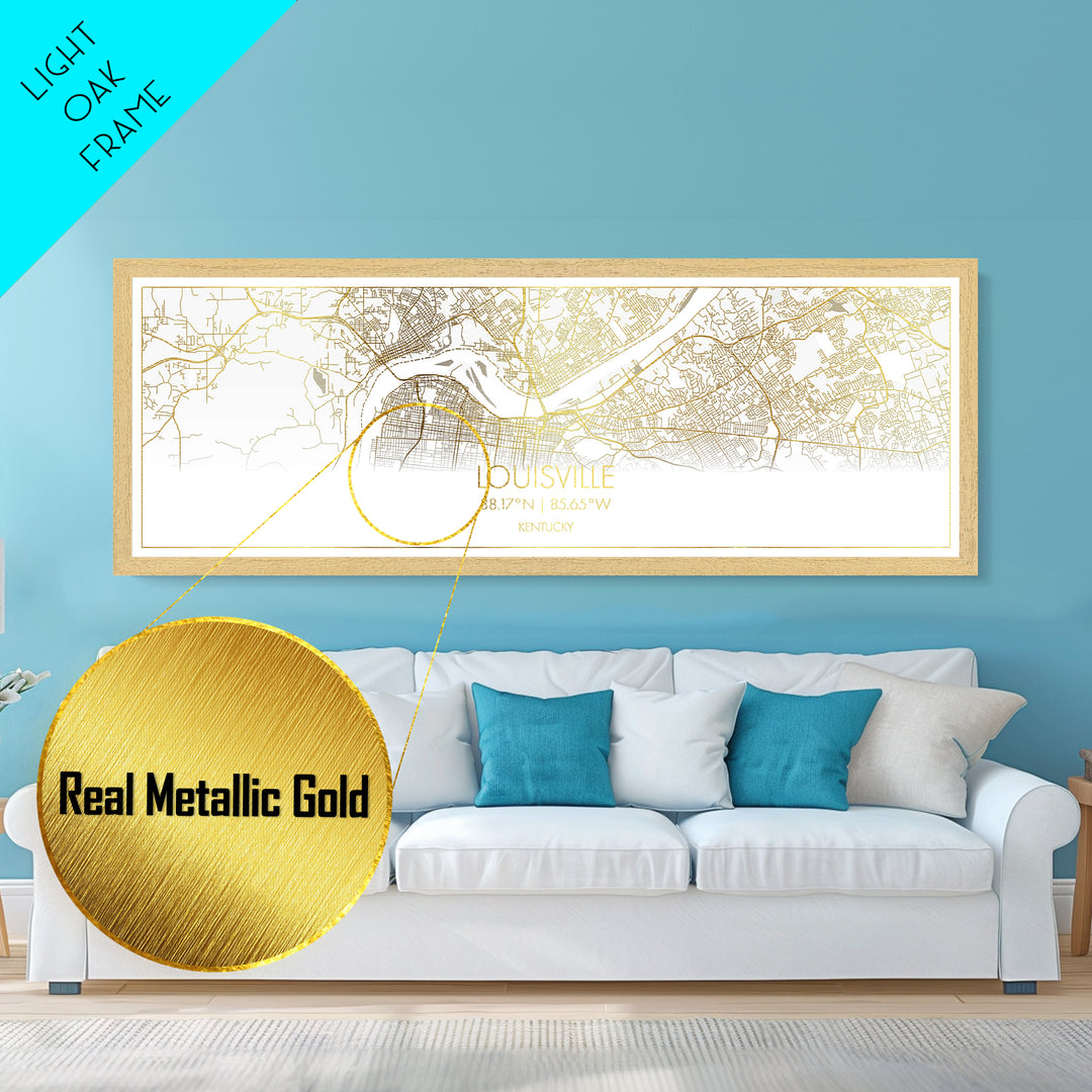 Louisville Kentucky City Poster, Panoramic street map, black and gold, Metallic Gold Art, Metal Art, wood framed map, Housewarming Gift