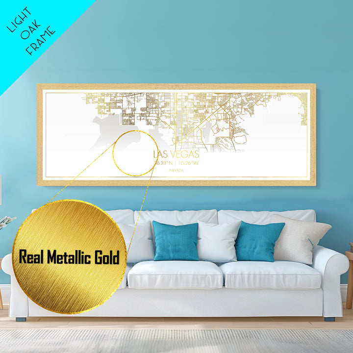 Las Vegas Nevada City street map, Panoramic art, black and gold, Metallic Gold Print, Metal Art, real wood frames, Street Map Art