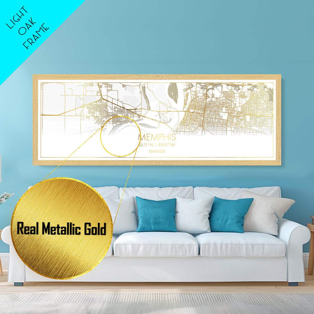 Memphis Tennessee City street map, Panoramic art, black and gold, Metallic Gold Print, Metal Art, real wood frames, Housewarming Gift