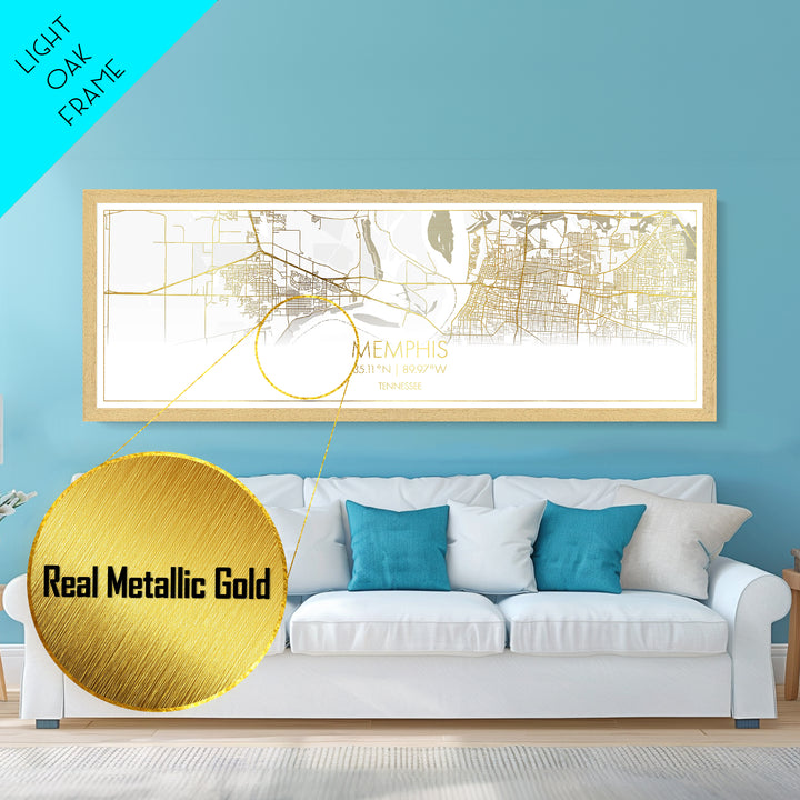 Memphis Tennessee City street map, Panoramic art, black and gold, Metallic Gold Print, Metal Art, real wood frames, Housewarming Gift
