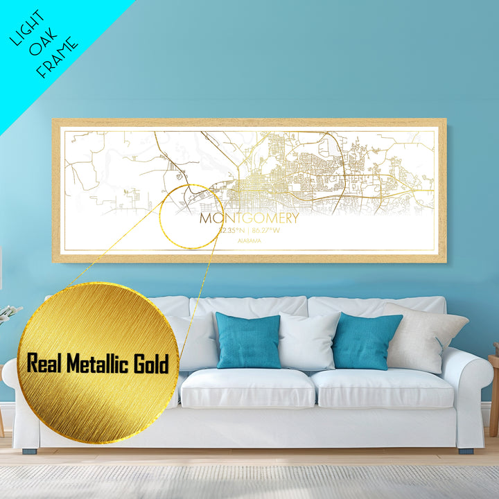 Montgomery Alabama City street map, Panoramic art, black and gold, Metallic Gold Print, Metal Art, real wood frames,  City Map Print Poster