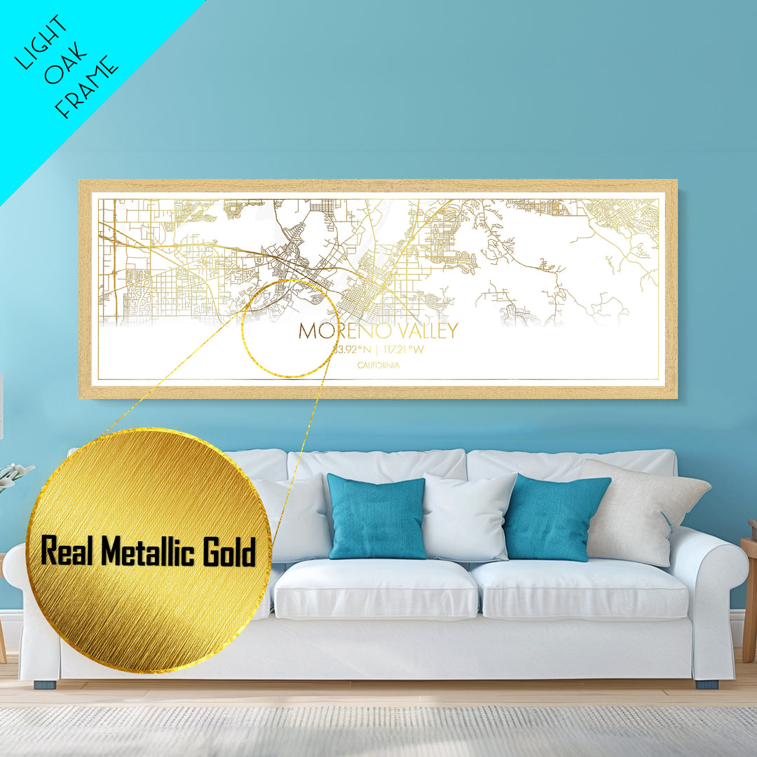 Moreno Valley California City Poster, Panoramic street map, black and gold, Metallic Gold Art, Metal Art, wood framed map, Modern Wall Art