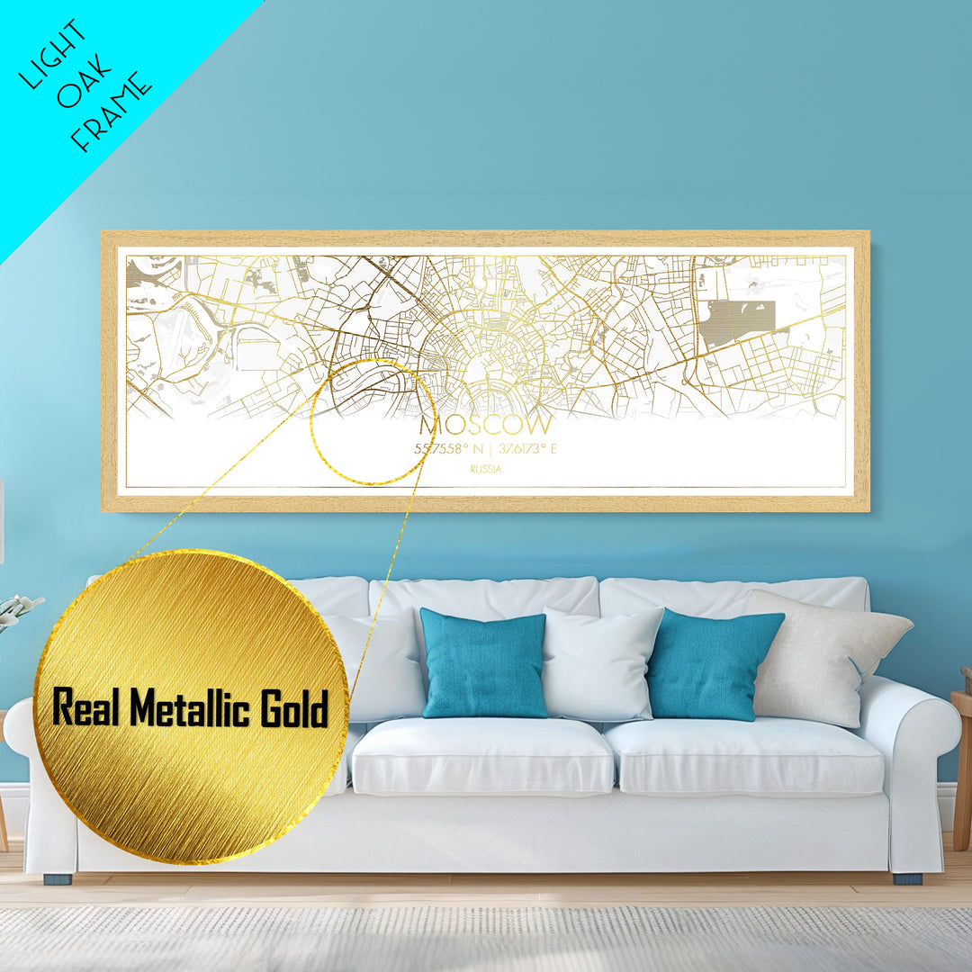Moscow Russia City street map, Panoramic art, black and gold, Metallic Gold Print, Metal Art, real wood frames, Minimalist Wall Art