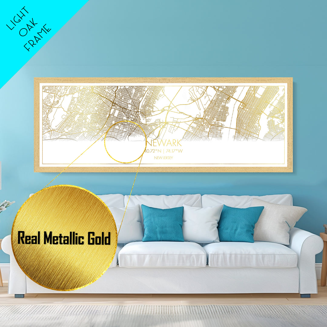 Newark New Jersey City Poster, Panoramic street map, black and gold, Metallic Gold Art, Metal Art, wood framed map, Wall Art, Closing Gift