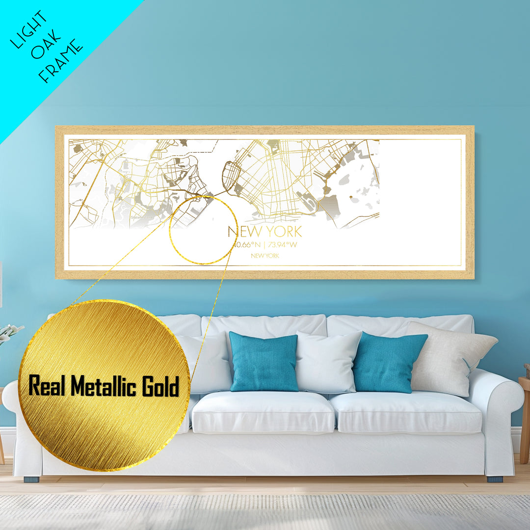 New York New York City street map, Panoramic art, black and gold, Metallic Gold Print, Metal Art, real wood frames, Office Decor, Wall Art