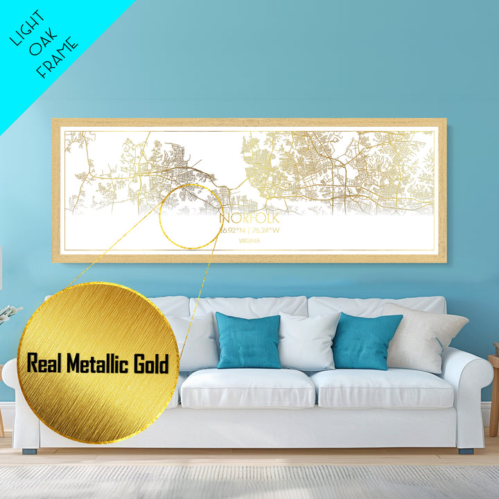 Norfolk Virginia City Poster, Panoramic street map, black and gold, Metallic Gold Art, Metal Art, wood framed map, Housewarming Gift