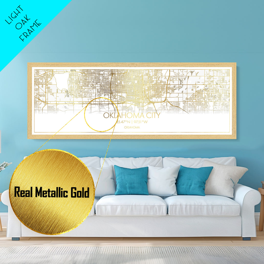 Oklahoma City Oklahoma City Poster, Panoramic street map, black and gold, Metallic Gold Art, Metal Art, wood framed map, Street Map Art
