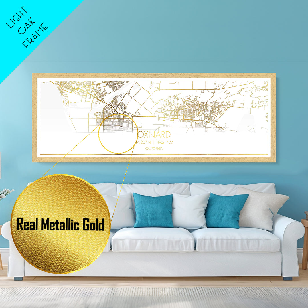 Oxnard California City Poster, Panoramic street map, black and gold, Metallic Gold Art, Metal Art, wood framed map, Housewarming Gift