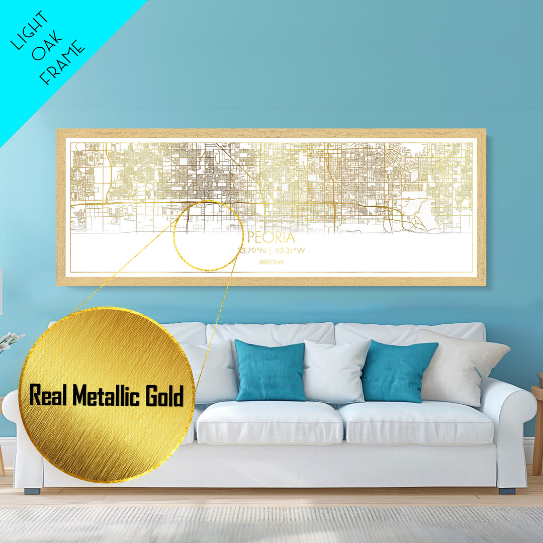 Peoria Arizona City street map, Panoramic art, black and gold, Metallic Gold Print, Metal Art, real wood frames, Minimalist Wall Art, Wall Art