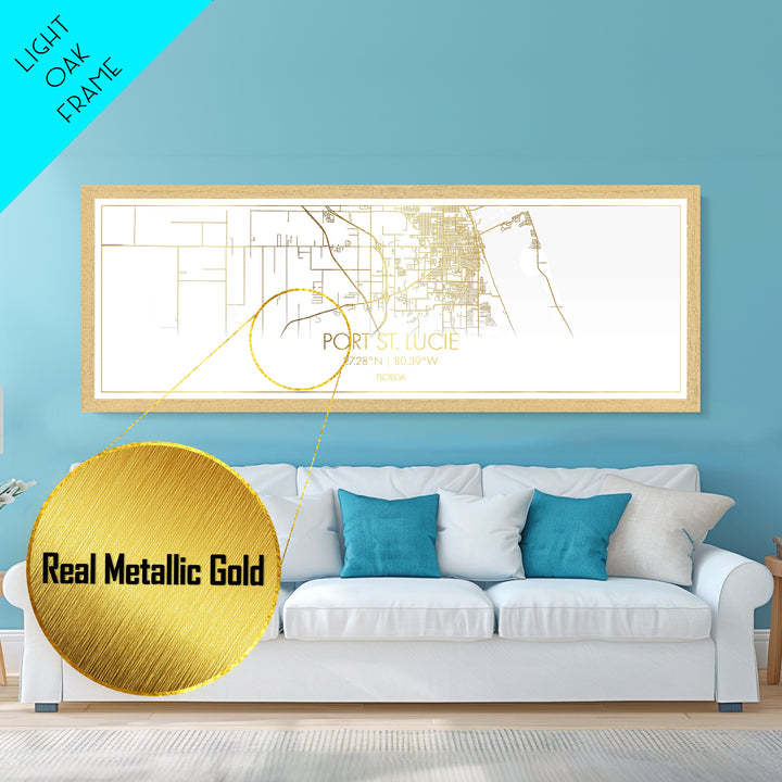 Port St. Lucie Florida City street map, Panoramic art, black and gold, Metallic Gold Print, Metal Art, real wood frames, Best Friend Gifts