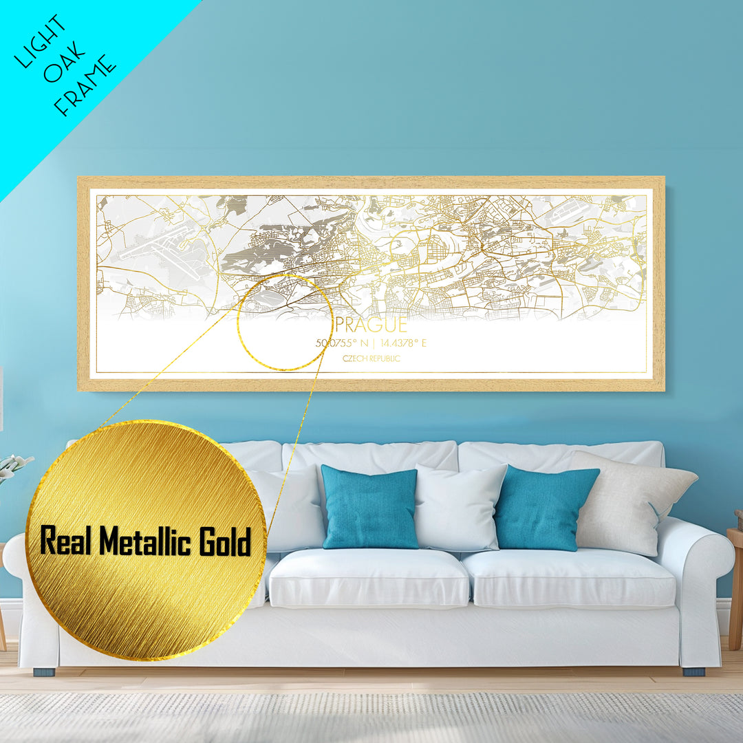 Prague Czech Republic City Poster, Panoramic street map, black and gold, Metallic Gold Art, Metal Art, wood framed map, Street Map Art