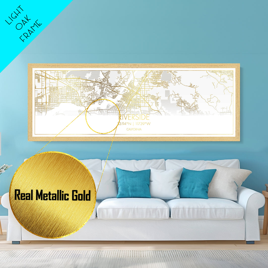Riverside California City Poster, Panoramic street map, black and gold, Metallic Gold Art, Metal Art, wood framed map, City Map Print Poster