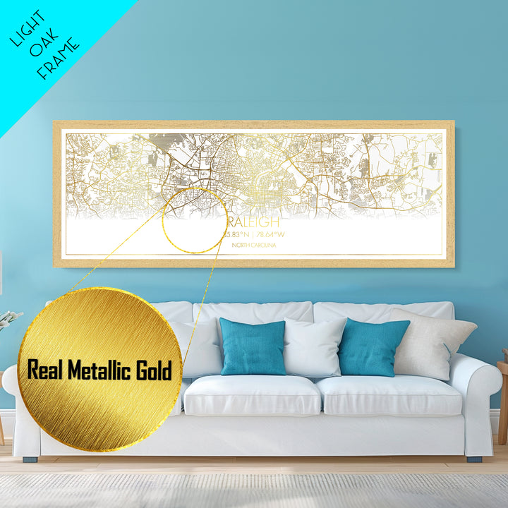 Raleigh North Carolina City Poster, Panoramic street map, black and gold, Metallic Gold Art, Metal Art, wood framed map, Modern Wall Art