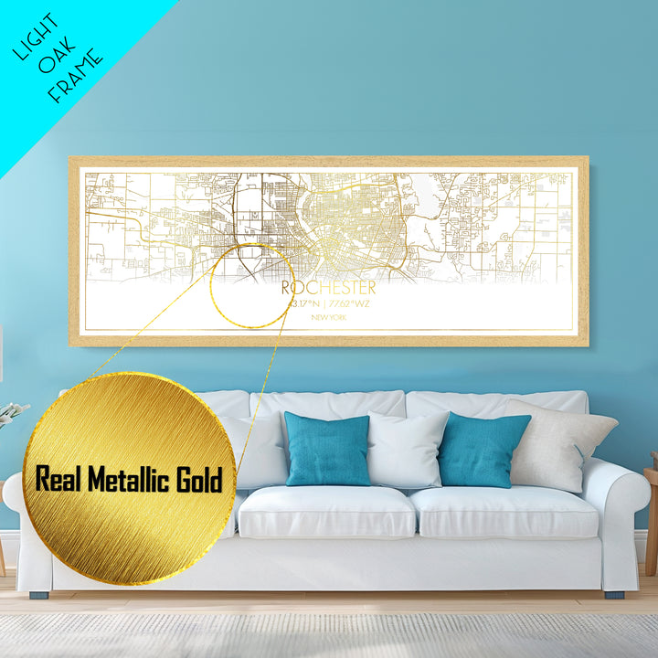 Rochester New York City Poster, Panoramic street map, black and gold, Metallic Gold Art, Metal Art, wood framed map, Modern Wall Art