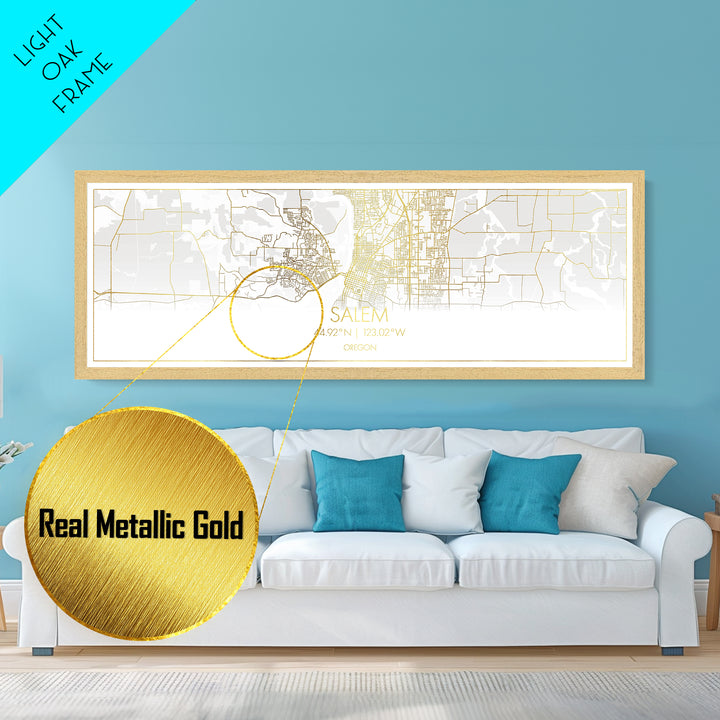 Salem Oregon City Poster, Panoramic street map, black and gold, Metallic Gold Art, Metal Art, wood framed map, City Map Print Poster