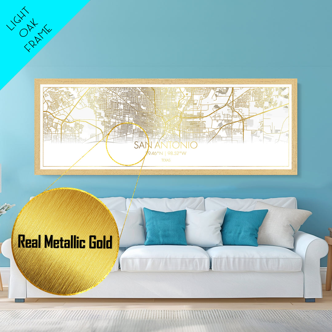 San Antonio Texas Poster, Panoramic street map, black and gold, Metallic Gold Art, Metal Art, wood framed map, Best Friend Gifts