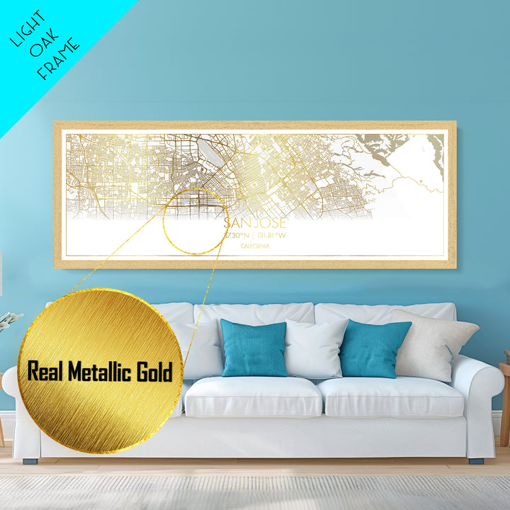 San Jose California City Poster, Panoramic street map, black and gold, Metallic Gold Art, Metal Art, wood framed map, Map Print Poster