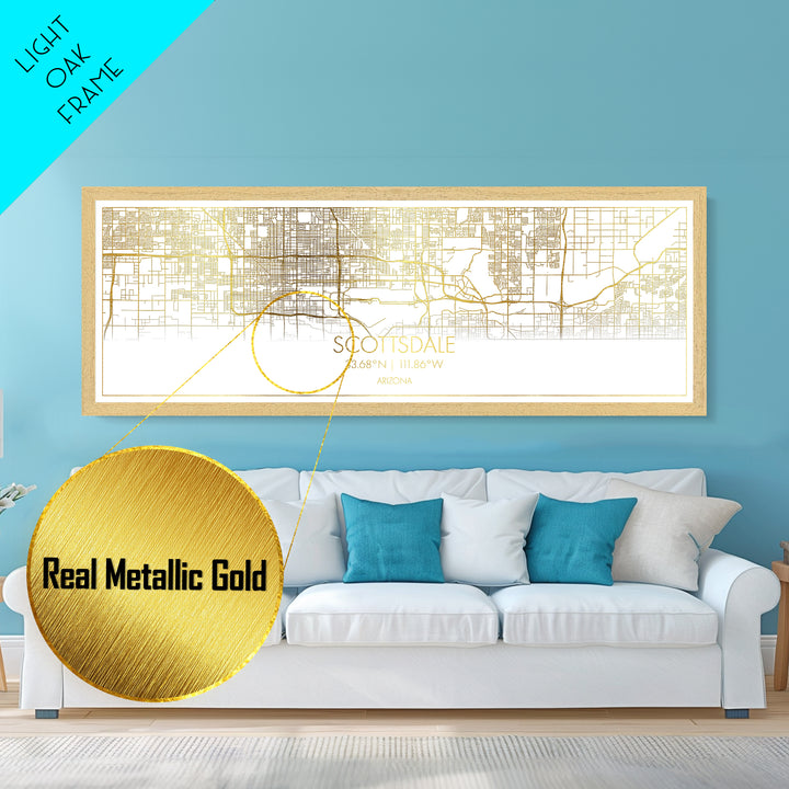 Scottsdale Arizona City Poster, Panoramic street map, black and gold, Metallic Gold Art, Metal Art, wood framed map, Map Print Poster