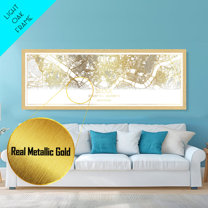 Seoul South Korea City Poster, Panoramic street map, black and gold, Metallic Gold Art, Metal Art, wood framed map, Modern Wall Art