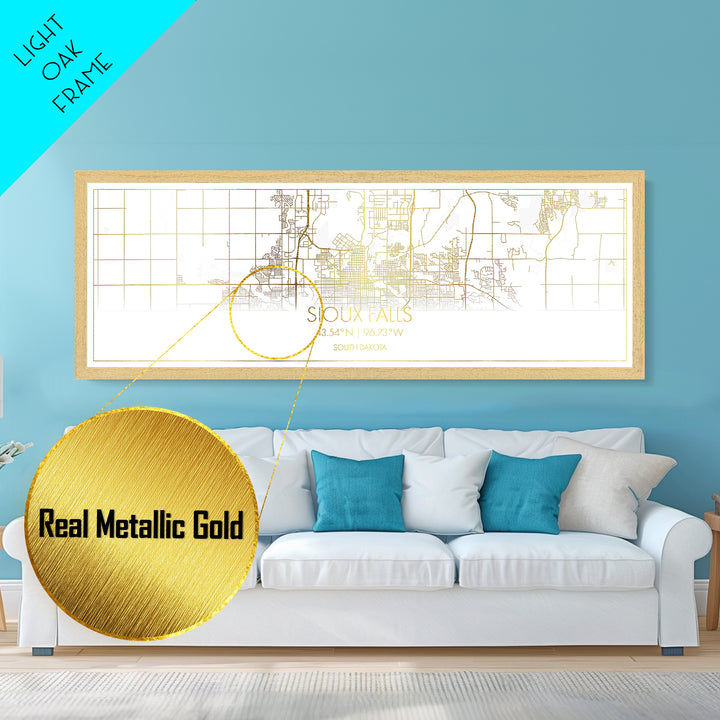 Sioux Falls South Dakota City street map, Panoramic art, black and gold, Metallic Gold Print, Metal Art, real wood frames, Best Friend Gifts