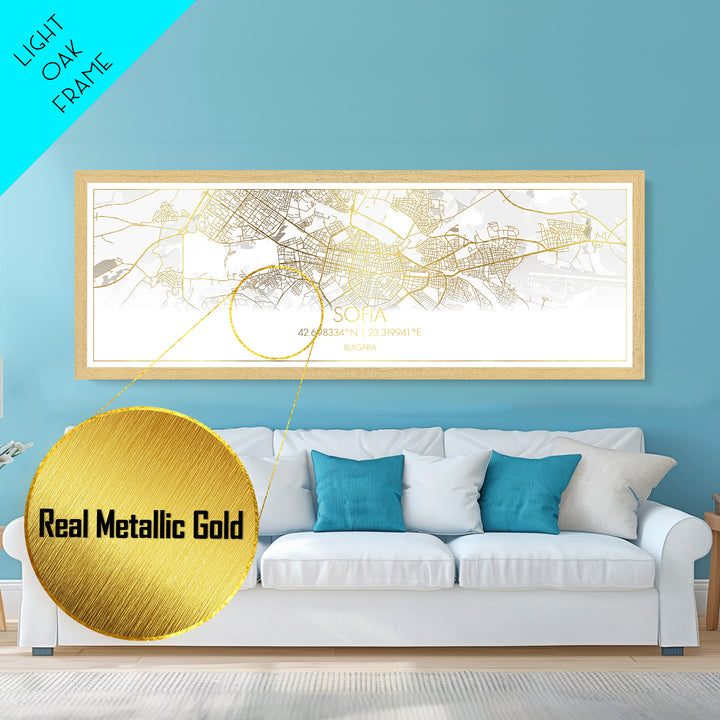 Sofia Bulgaria City Poster, Panoramic street map, black and gold, Metallic Gold Art, Metal Art, wood framed map, Wall Art, Street Map Art