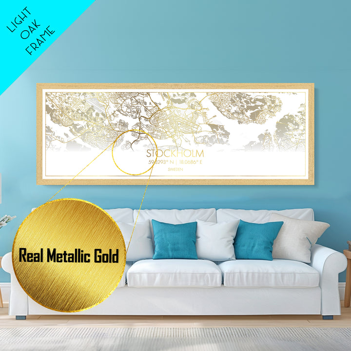 Stockholm Sweden City Poster, Panoramic street map, black and gold, Metallic Gold Art, Metal Art, wood framed map, Office Décor