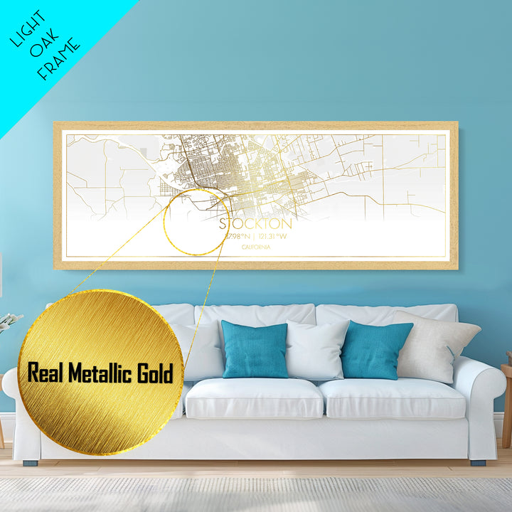 Stockton California City Poster, Panoramic street map, black and gold, Metallic Gold Art, Metal Art, wood framed map, Wall Art, Closing Gift