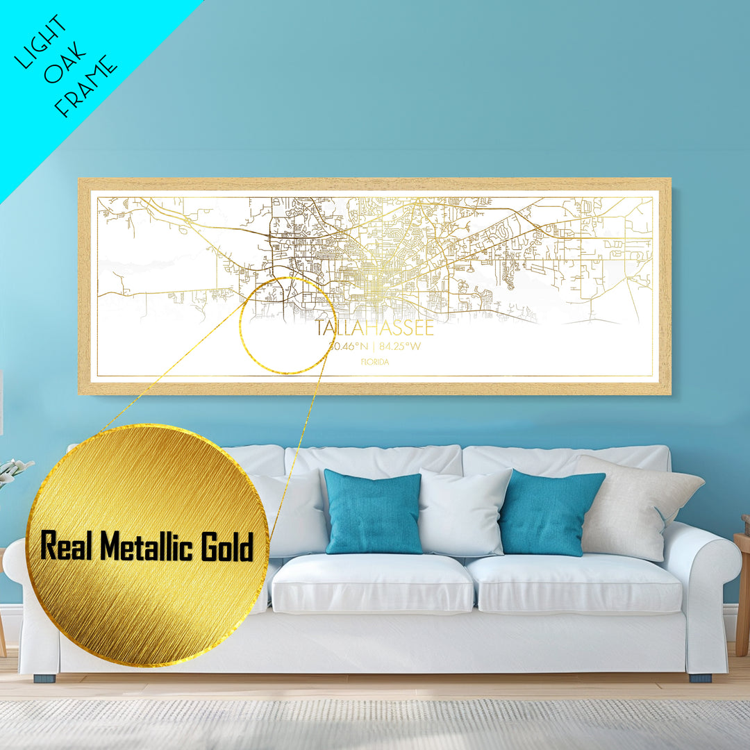 Tallahassee Florida City Poster, Panoramic street map, black and gold, Metallic Gold Art, Metal Art, wood framed map, Housewarming Gift