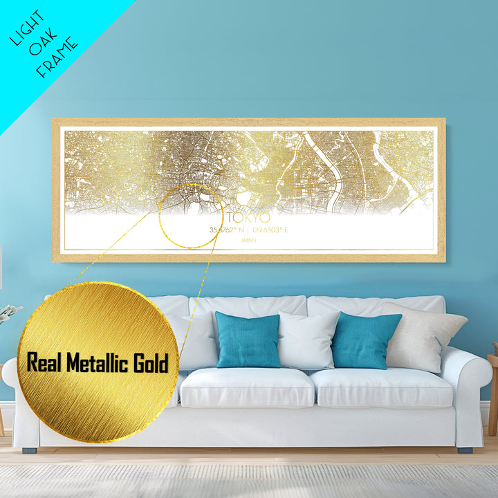 Tokyo Japan City street map, Panoramic art, black and gold, Metallic Gold Print, Metal Art, real wood frames, College Dorm Décor